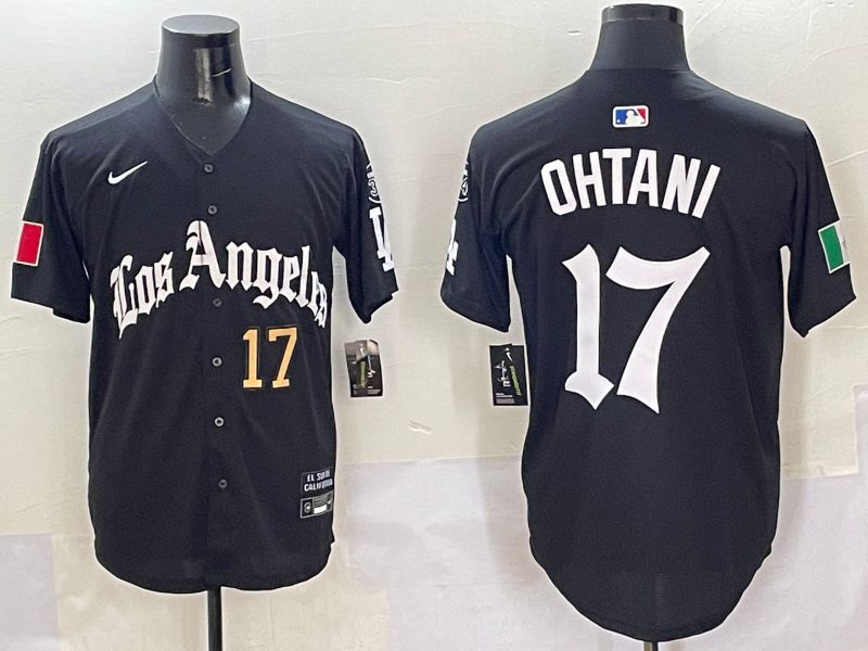 Men Los Angeles Dodgers #17 Ohtani Black Five generations Joint Name 2025 Nike MLB Jersey style 2